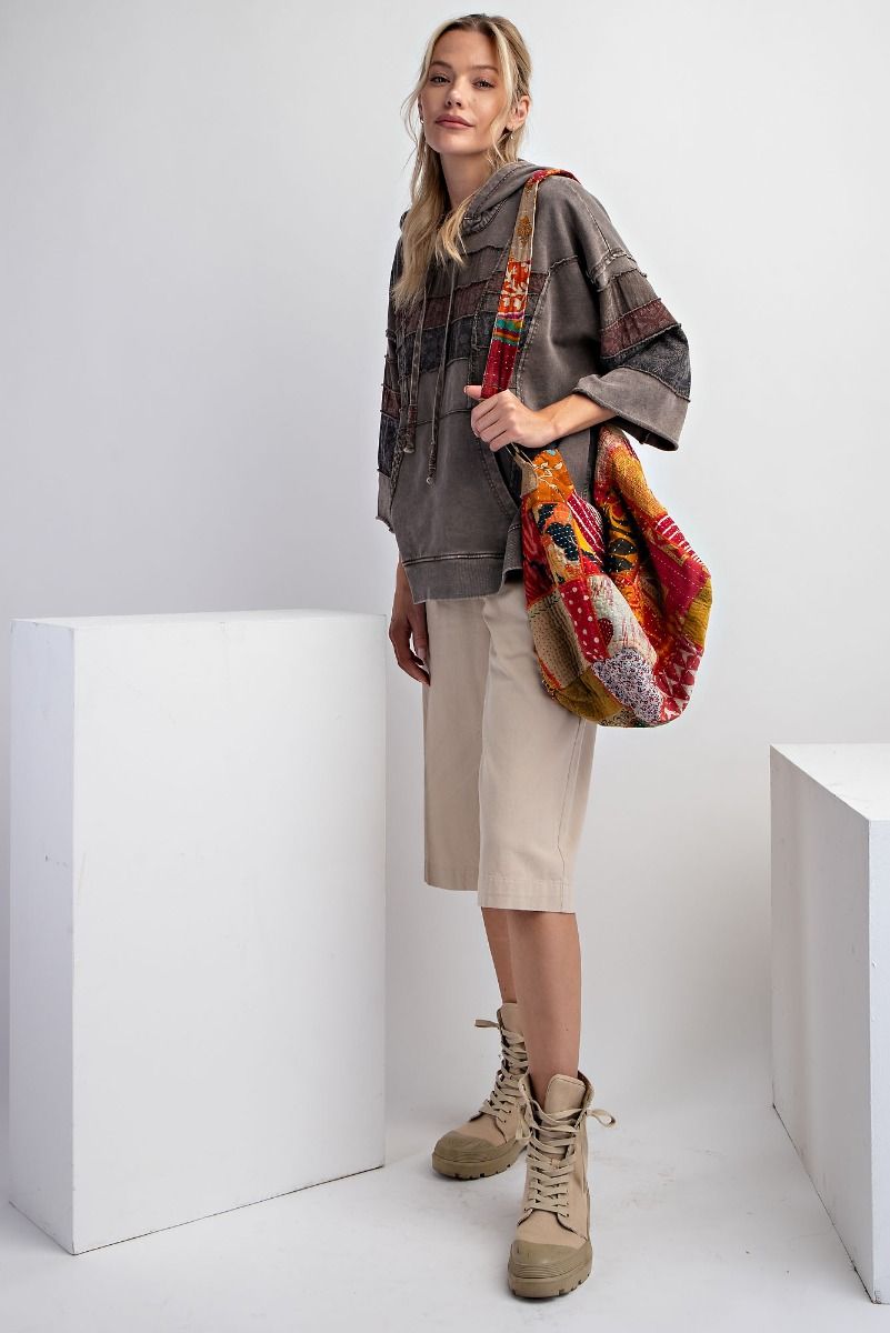 Easel Plus Mix Print Mineral Washed Hoodie Pullover Tops