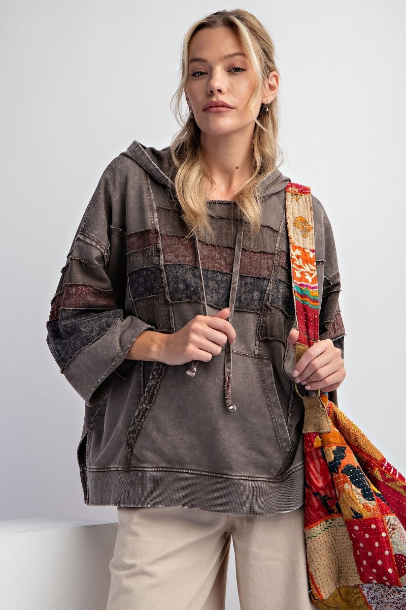 Easel Plus Mix Print Mineral Washed Hoodie Pullover Tops