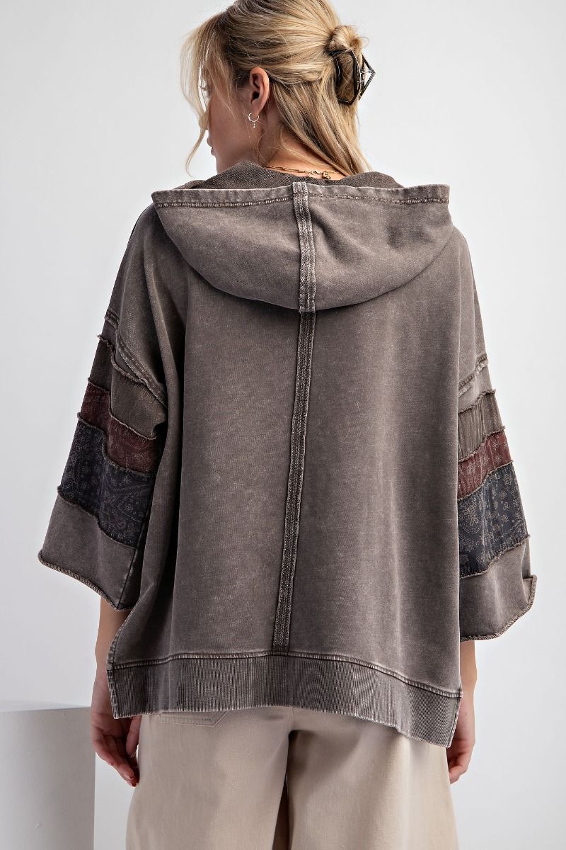 Easel Plus Mix Print Mineral Washed Hoodie Pullover Tops