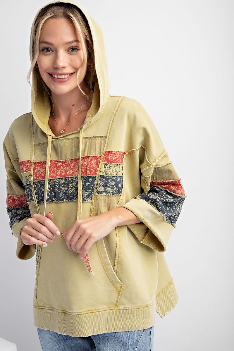 Easel Plus Mix Print Mineral Washed Hoodie Pullover Tops