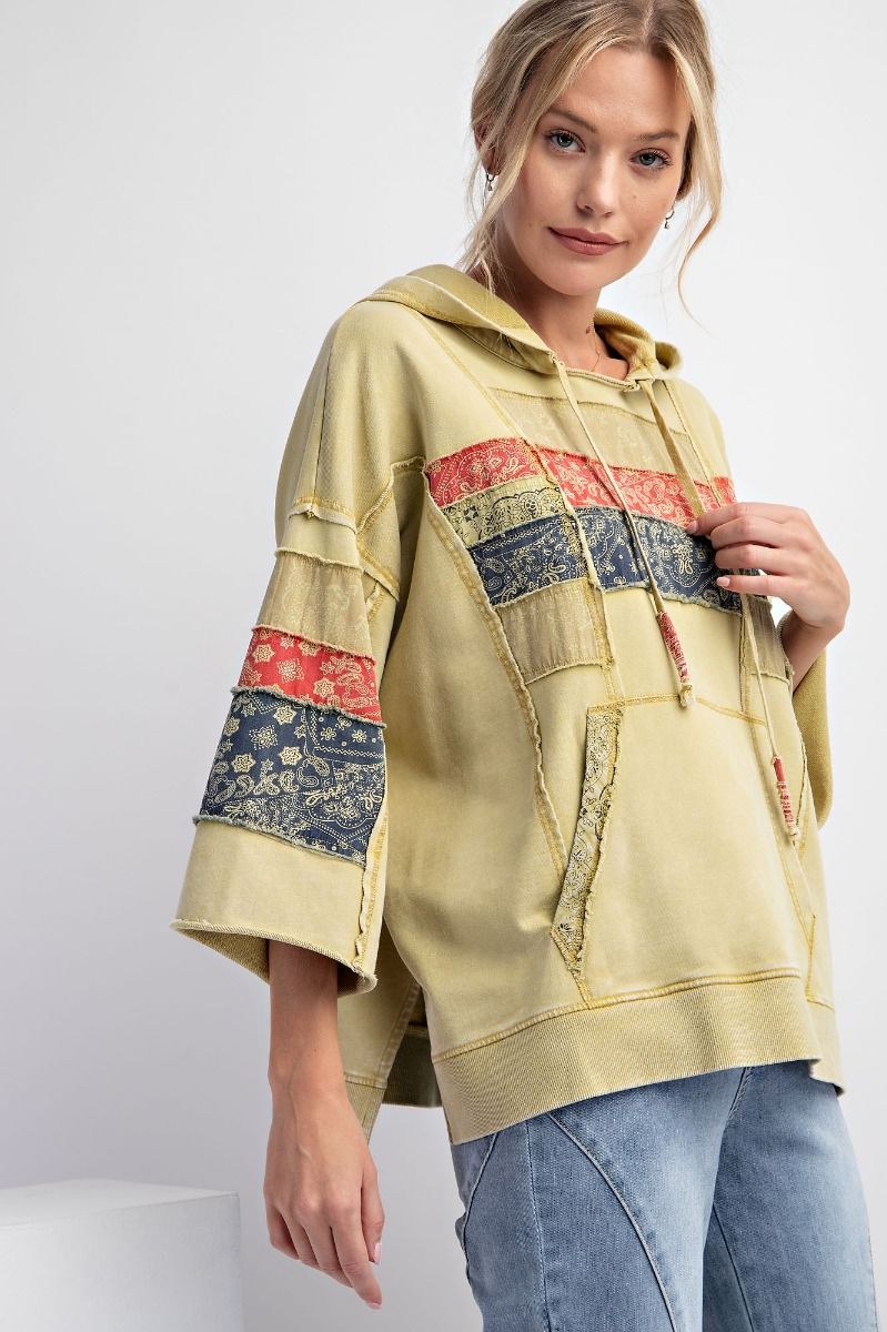 Easel Plus Mix Print Mineral Washed Hoodie Pullover Tops