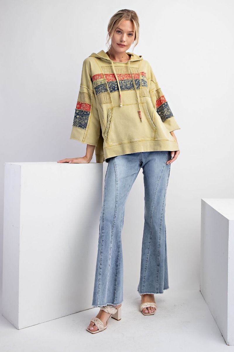 Easel Plus Mix Print Mineral Washed Hoodie Pullover Tops