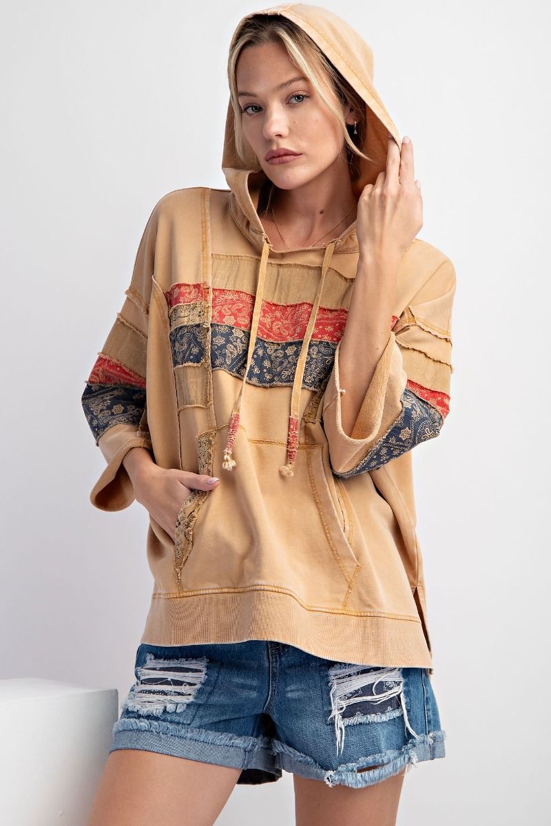 Easel Plus Mix Print Mineral Washed Hoodie Pullover Tops