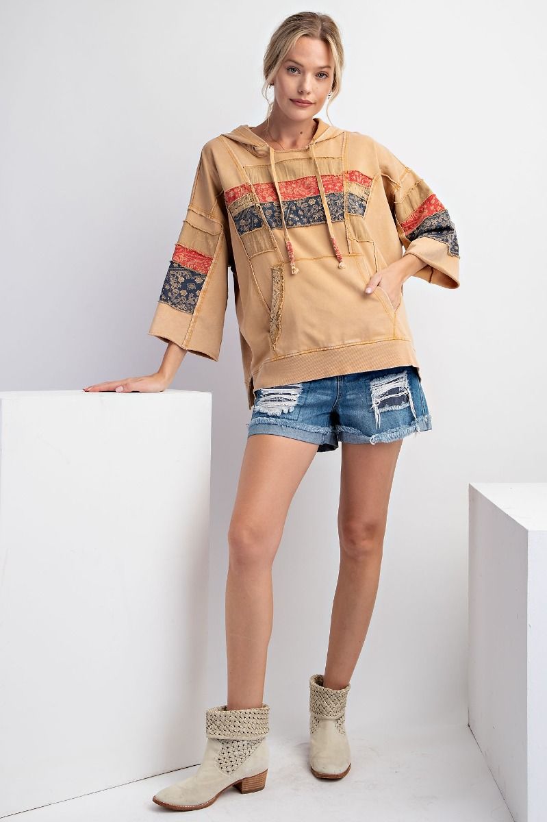 Easel Plus Mix Print Mineral Washed Hoodie Pullover Tops