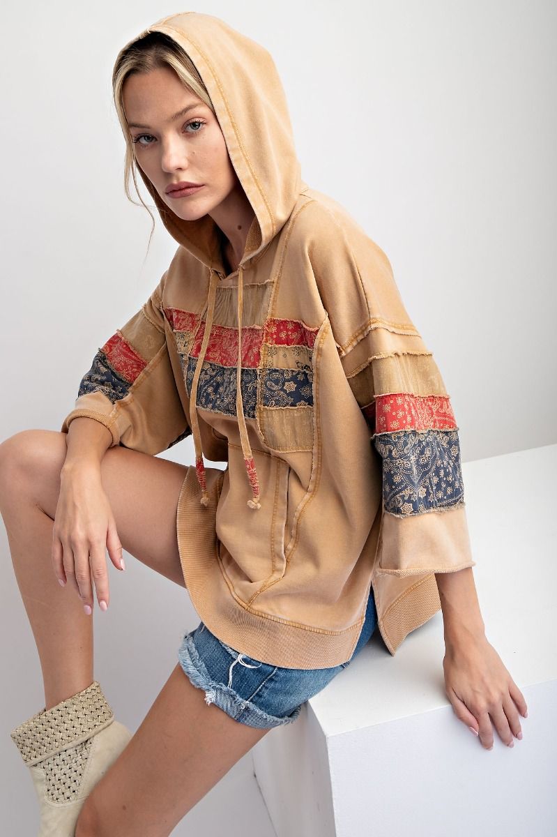 Easel Plus Mix Print Mineral Washed Hoodie Pullover Tops