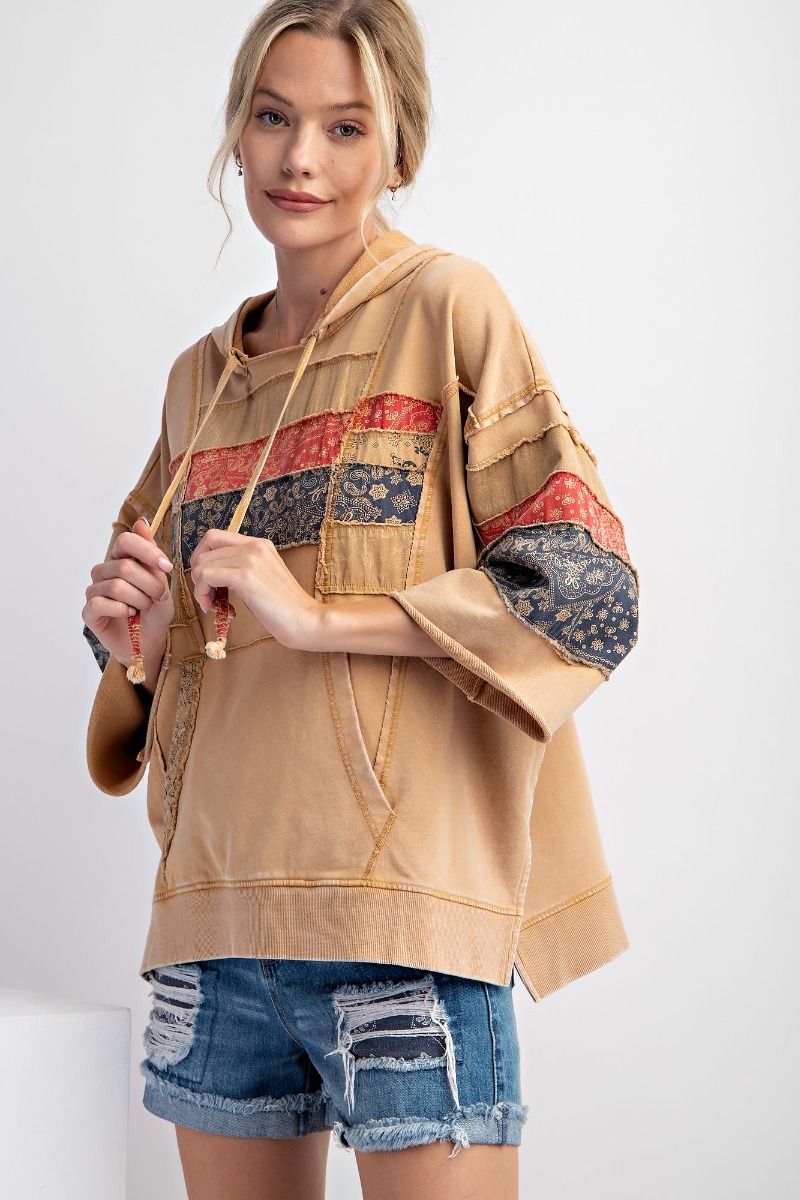 Easel Plus Mix Print Mineral Washed Hoodie Pullover Tops