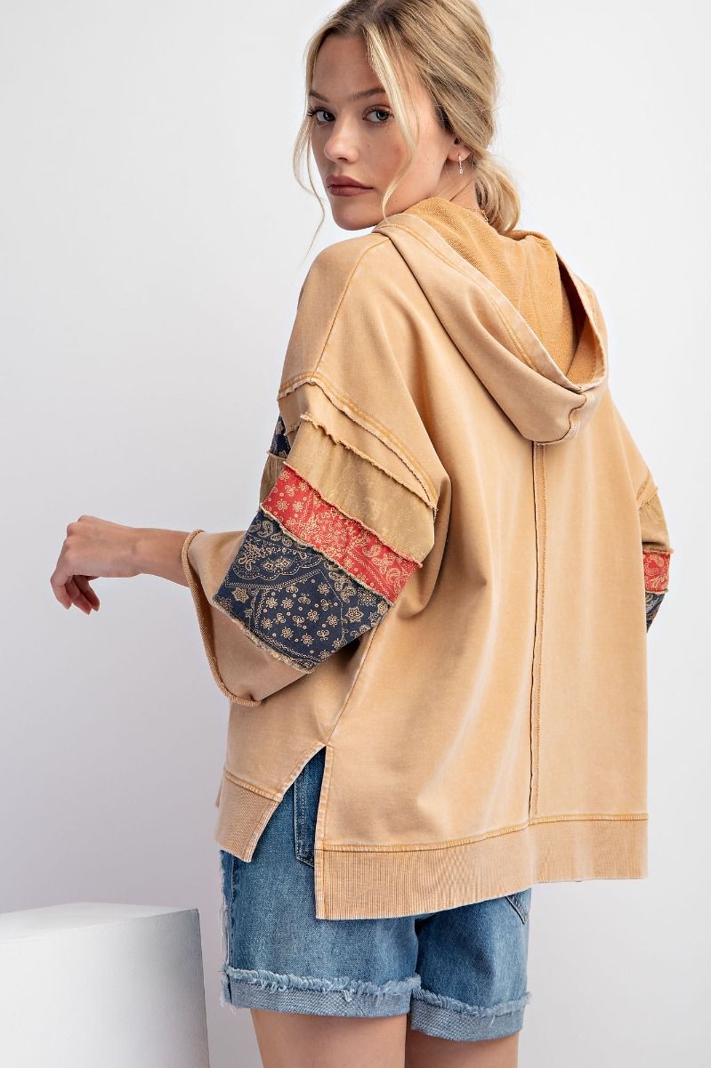 Easel Plus Mix Print Mineral Washed Hoodie Pullover Tops