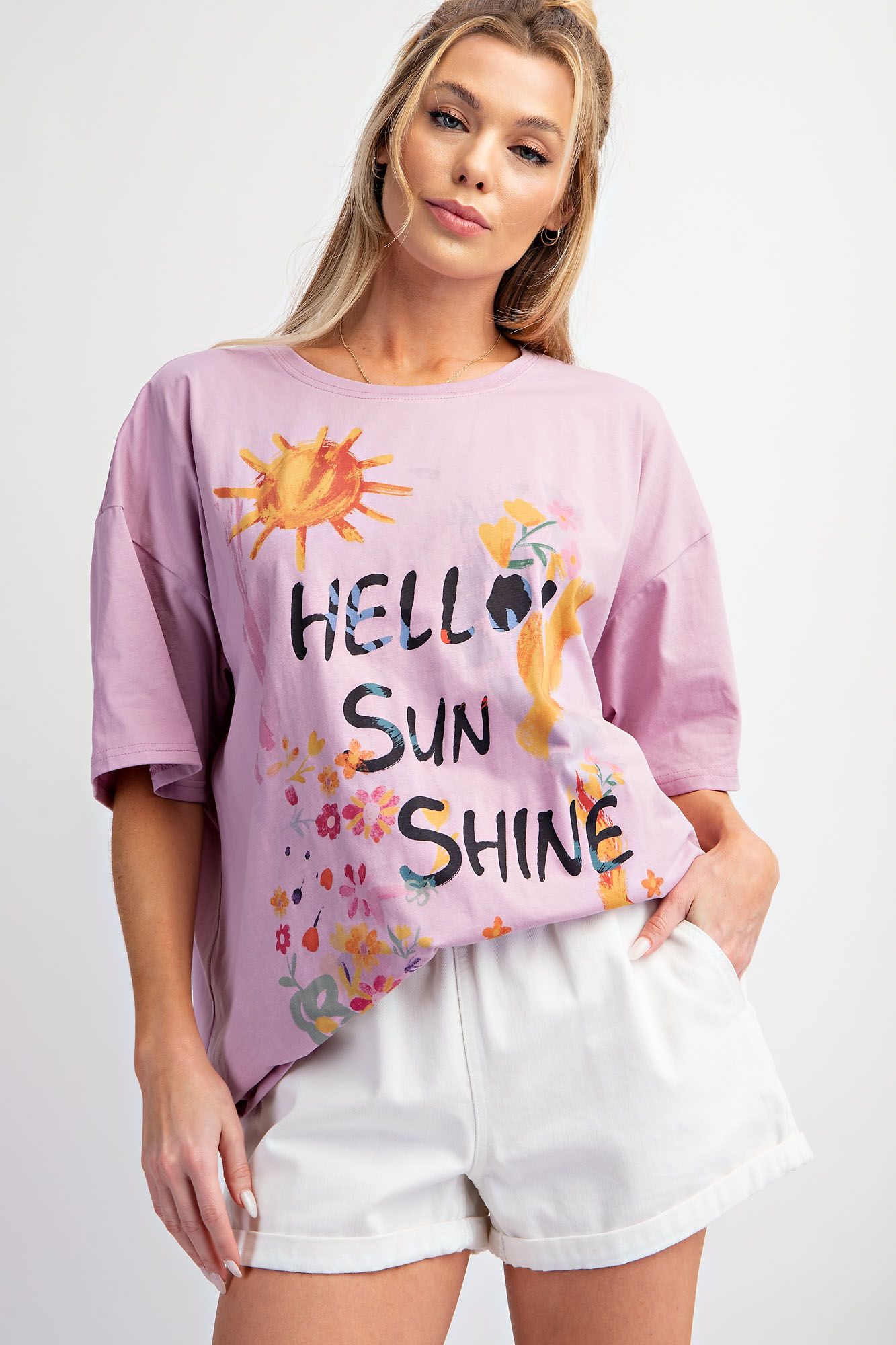 Easel Plus Sunshine Cotton Rayon Knit Round Neck Tops