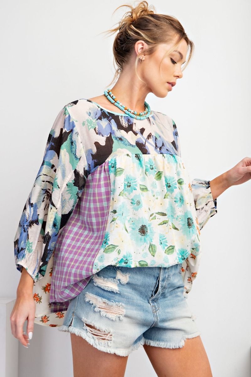Easel Plus Mix N Match Tie Back Elastic Cuffs Print Tops