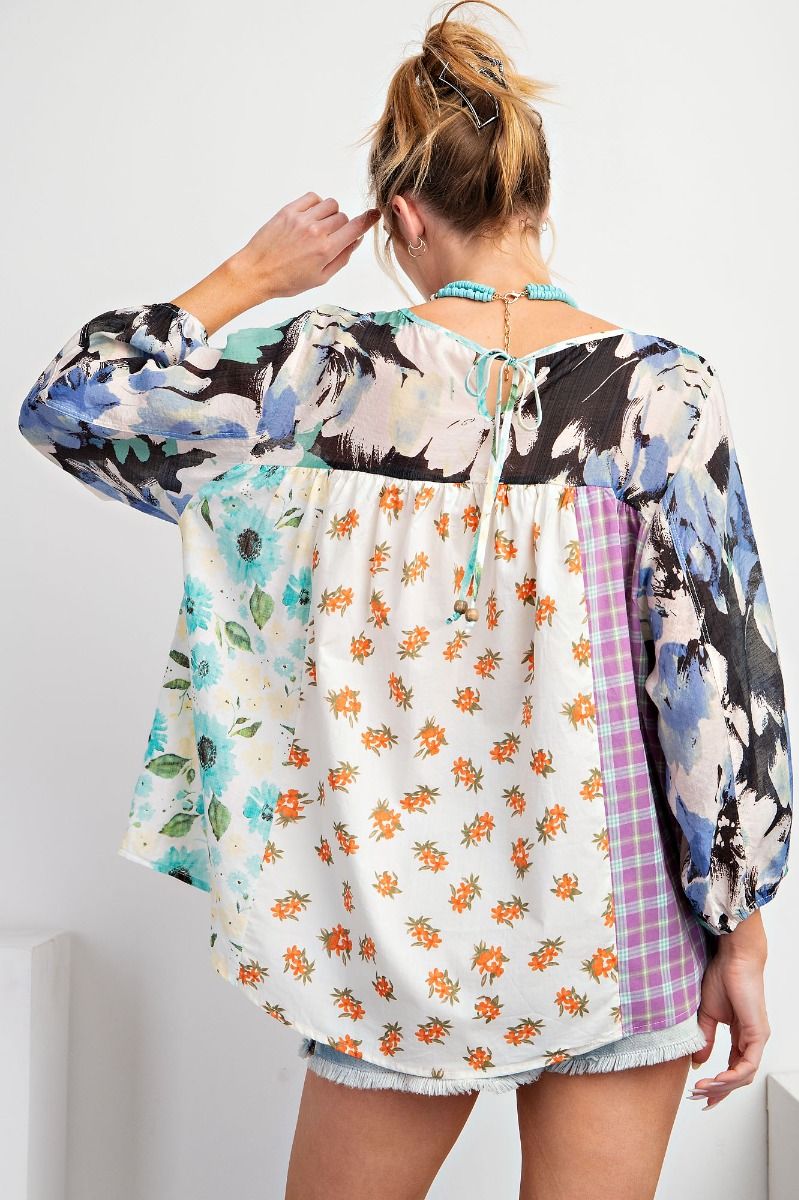Easel Plus Mix N Match Tie Back Elastic Cuffs Print Tops