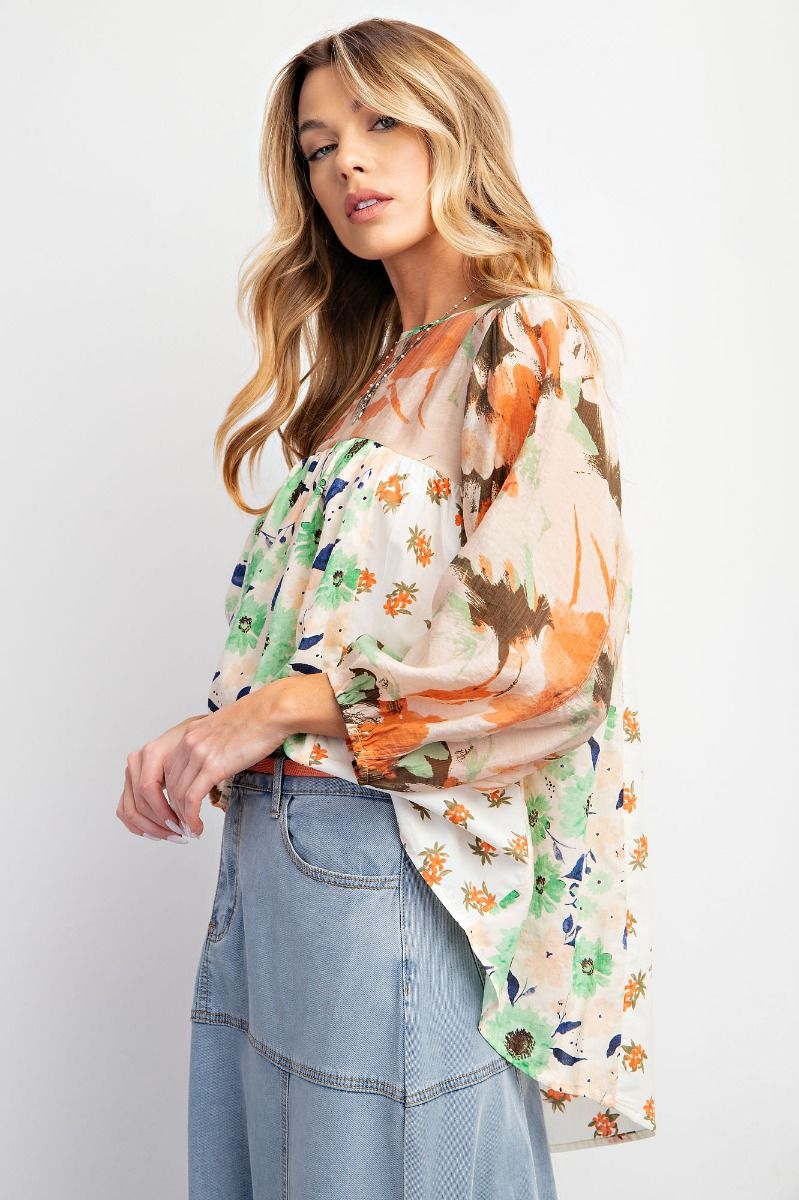 Easel Plus Mix N Match Tie Back Elastic Cuffs Print Tops