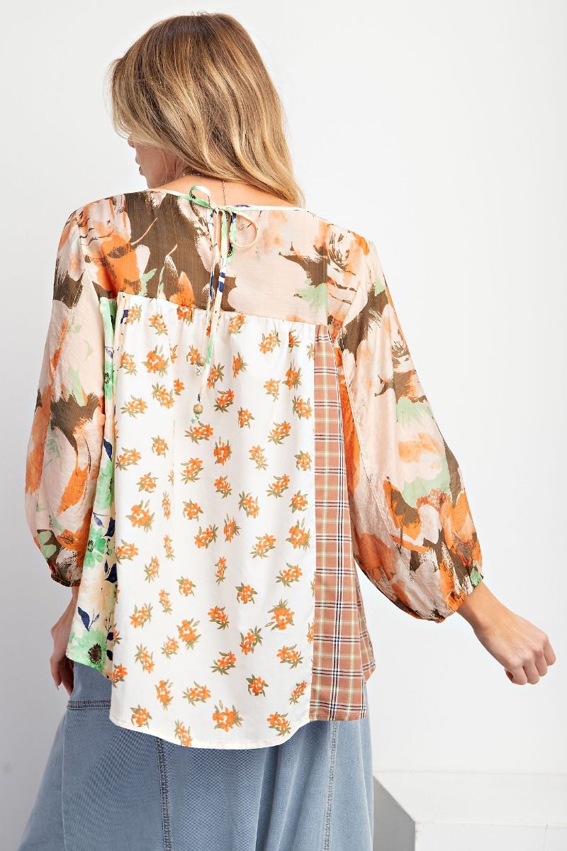 Easel Plus Mix N Match Tie Back Elastic Cuffs Print Tops