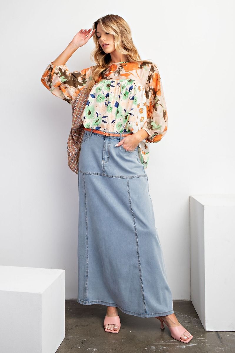 Easel Plus Mix N Match Tie Back Elastic Cuffs Print Tops