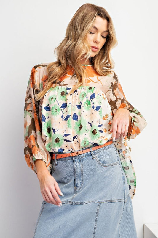 Easel Plus Mix N Match Tie Back Elastic Cuffs Print Tops