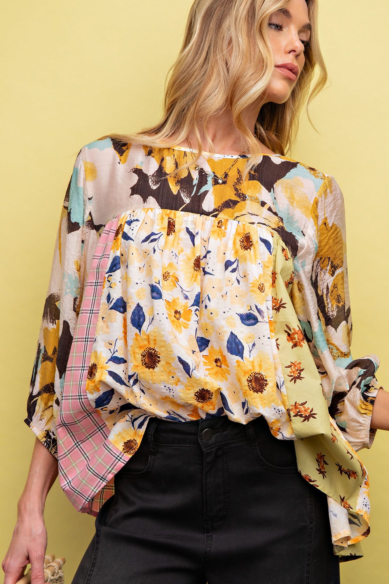 Easel Plus Mix N Match Tie Back Elastic Cuffs Print Tops