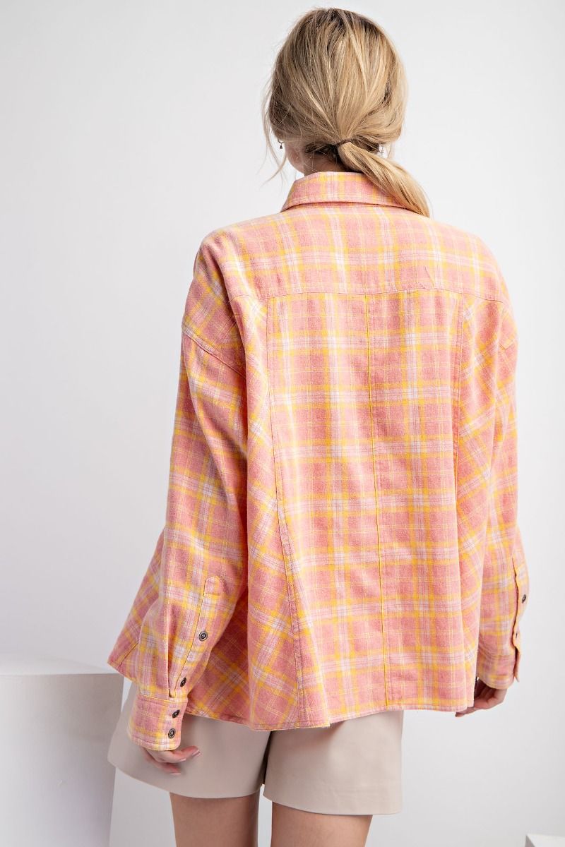 Easel Plus Plaid Oversized Woven Relaxed Fit Shirt Tops