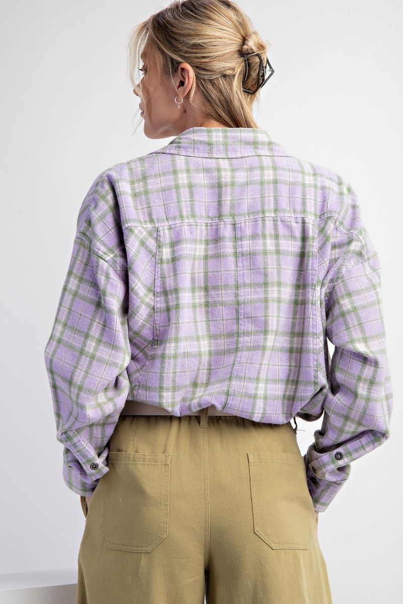 Easel Plus Plaid Oversized Woven Relaxed Fit Shirt Tops