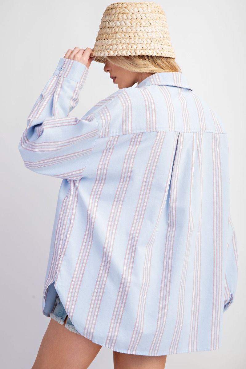 Easel Plus Stripe Button Down Shirt Relaxed Tops
