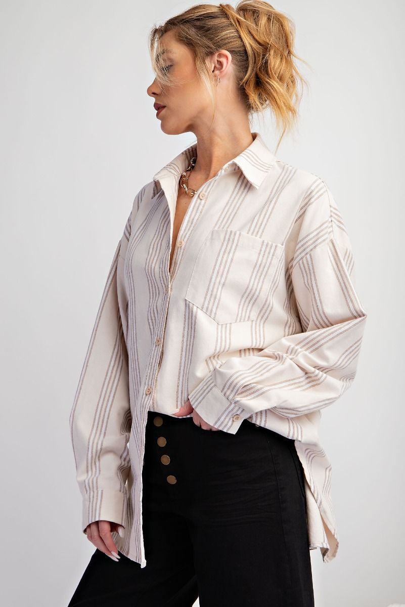 Easel Plus Stripe Button Down Shirt Relaxed Tops