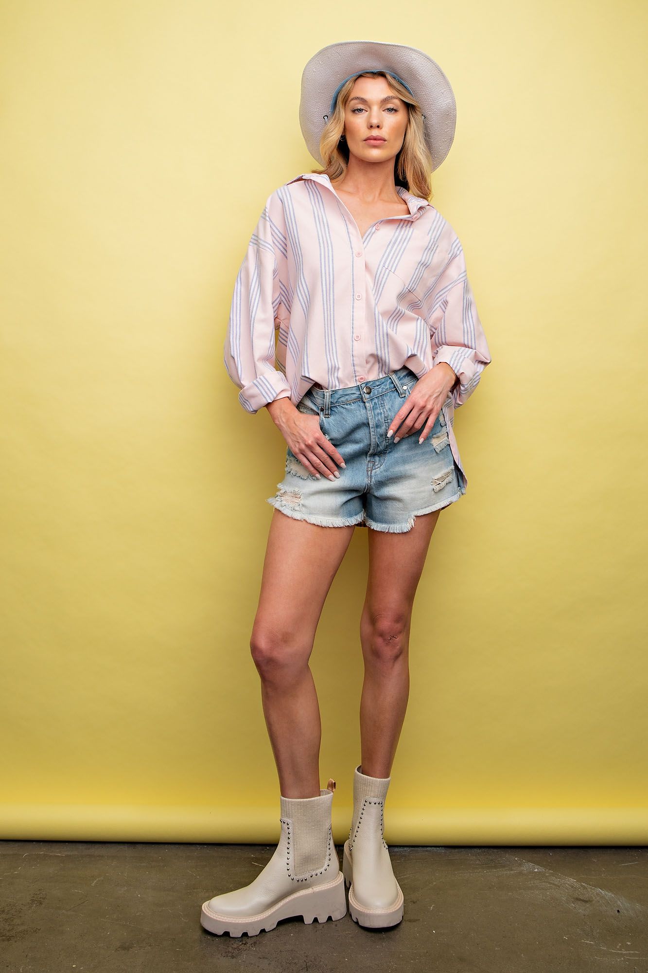 Easel Plus Stripe Button Down Shirt Relaxed Tops