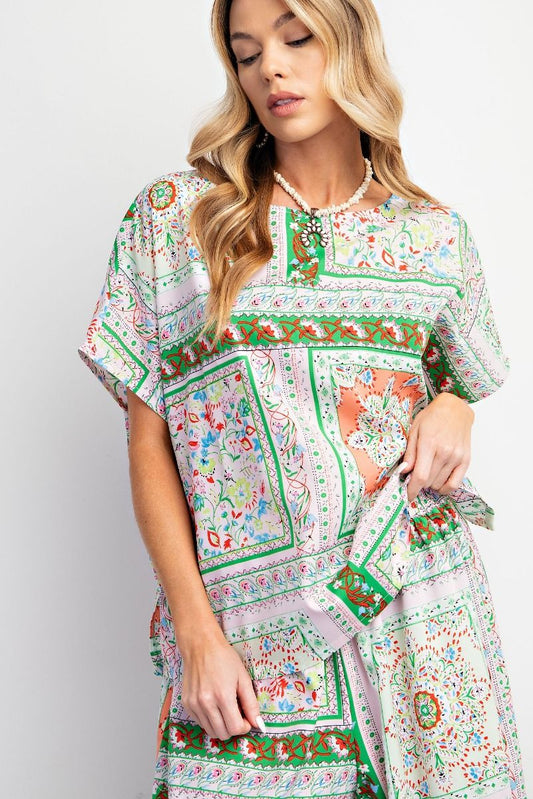 Easel Plus Scarf Printed Wool Peach Woven Tops