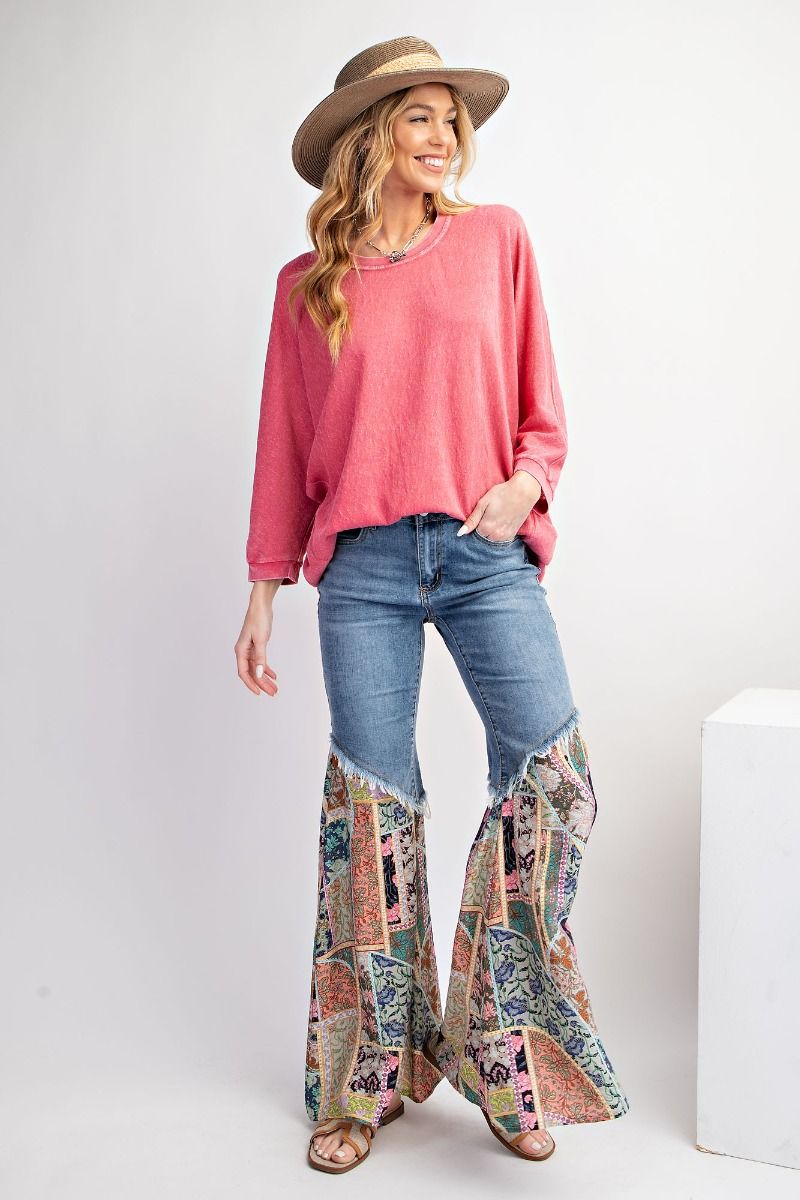 Easel Plus Washed Cotton Jersey Dolman Sleeves Loose Fit Tops