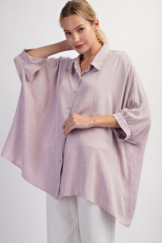 Easel Plus Linen Mineral Washed Dolman Sleeve Shirt Tops