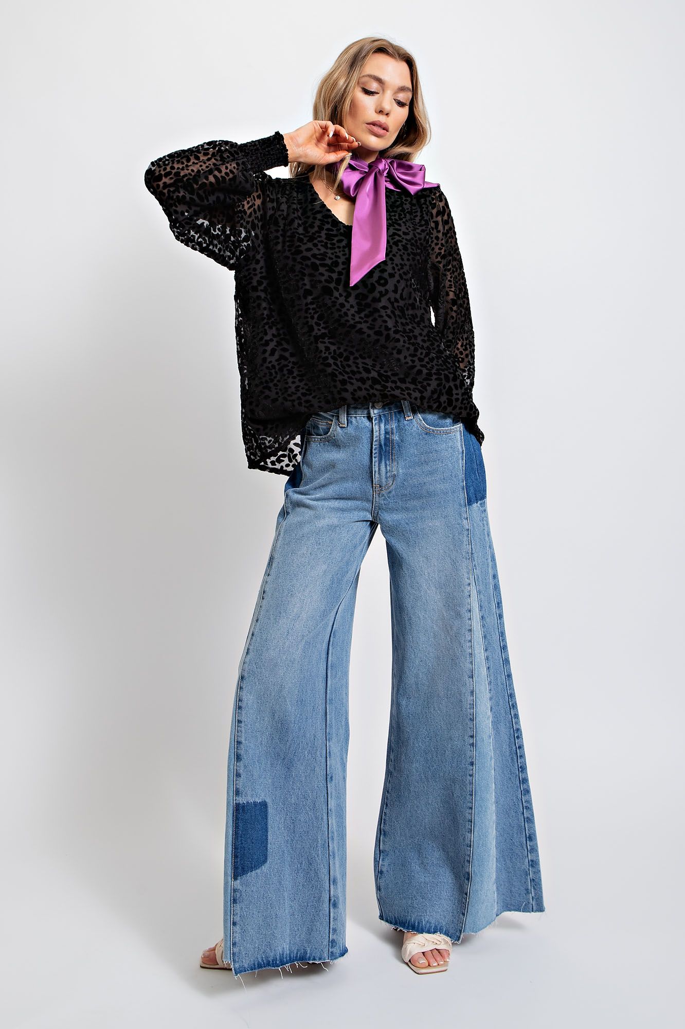 Easel Plus Burnout Animal Patterned Blouse Tops