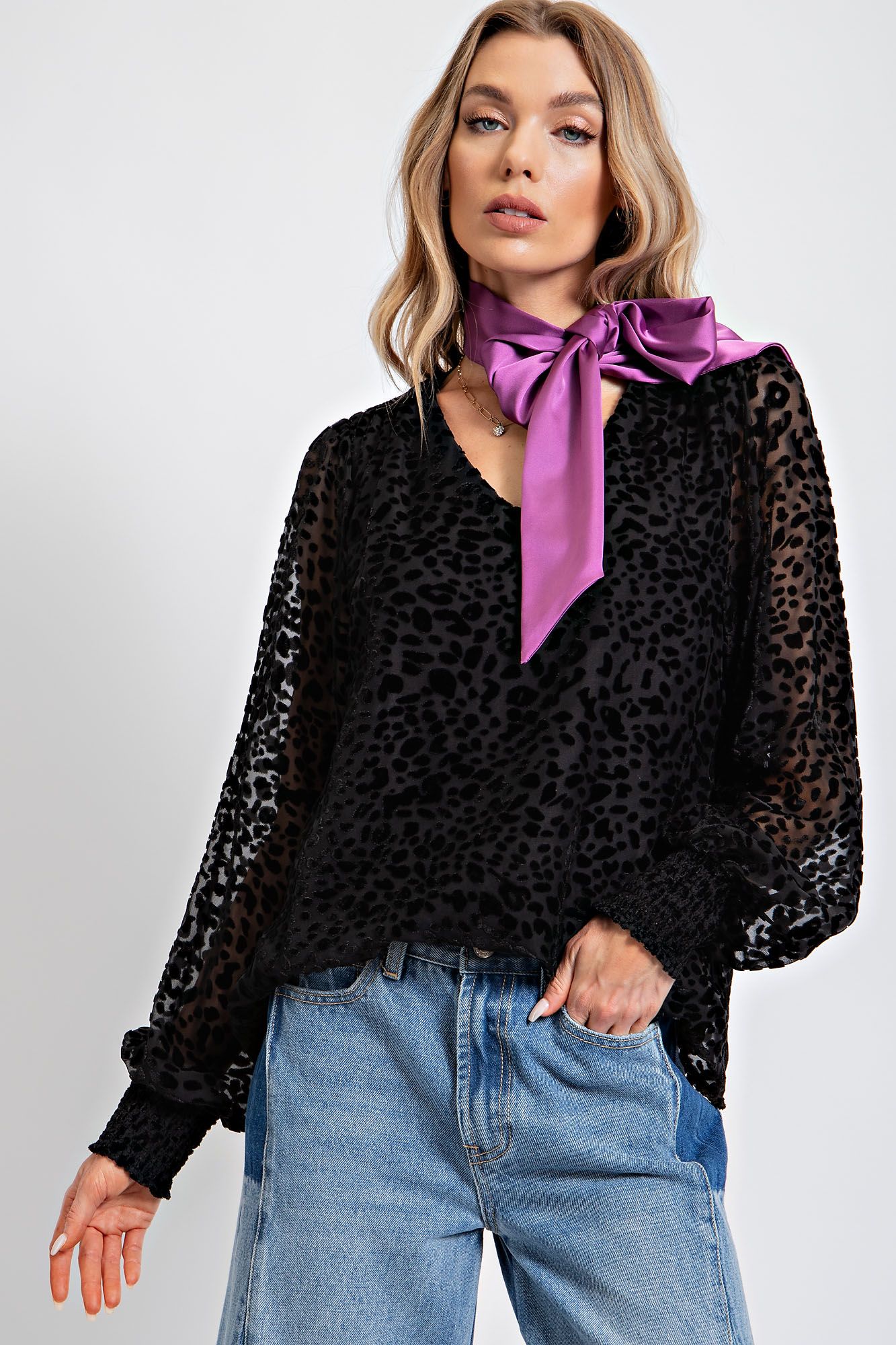 Easel Plus Burnout Animal Patterned Blouse Tops