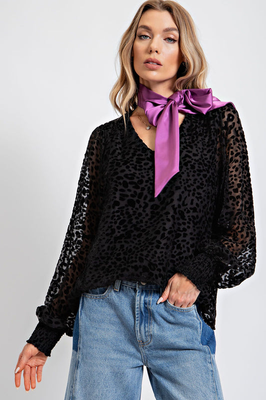 Easel Plus Burnout Animal Patterned Blouse Tops