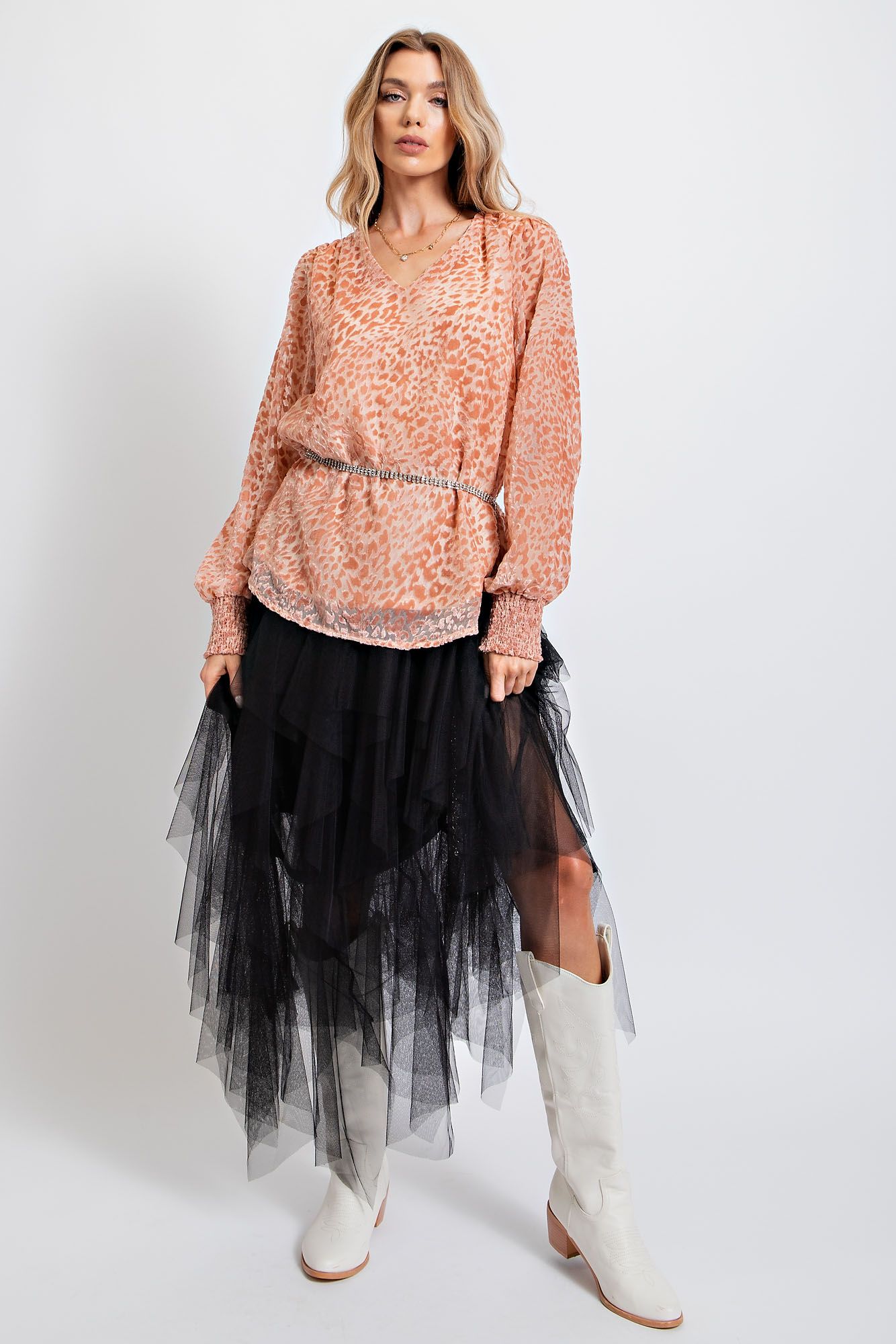 Easel Plus Burnout Animal Patterned Blouse Tops