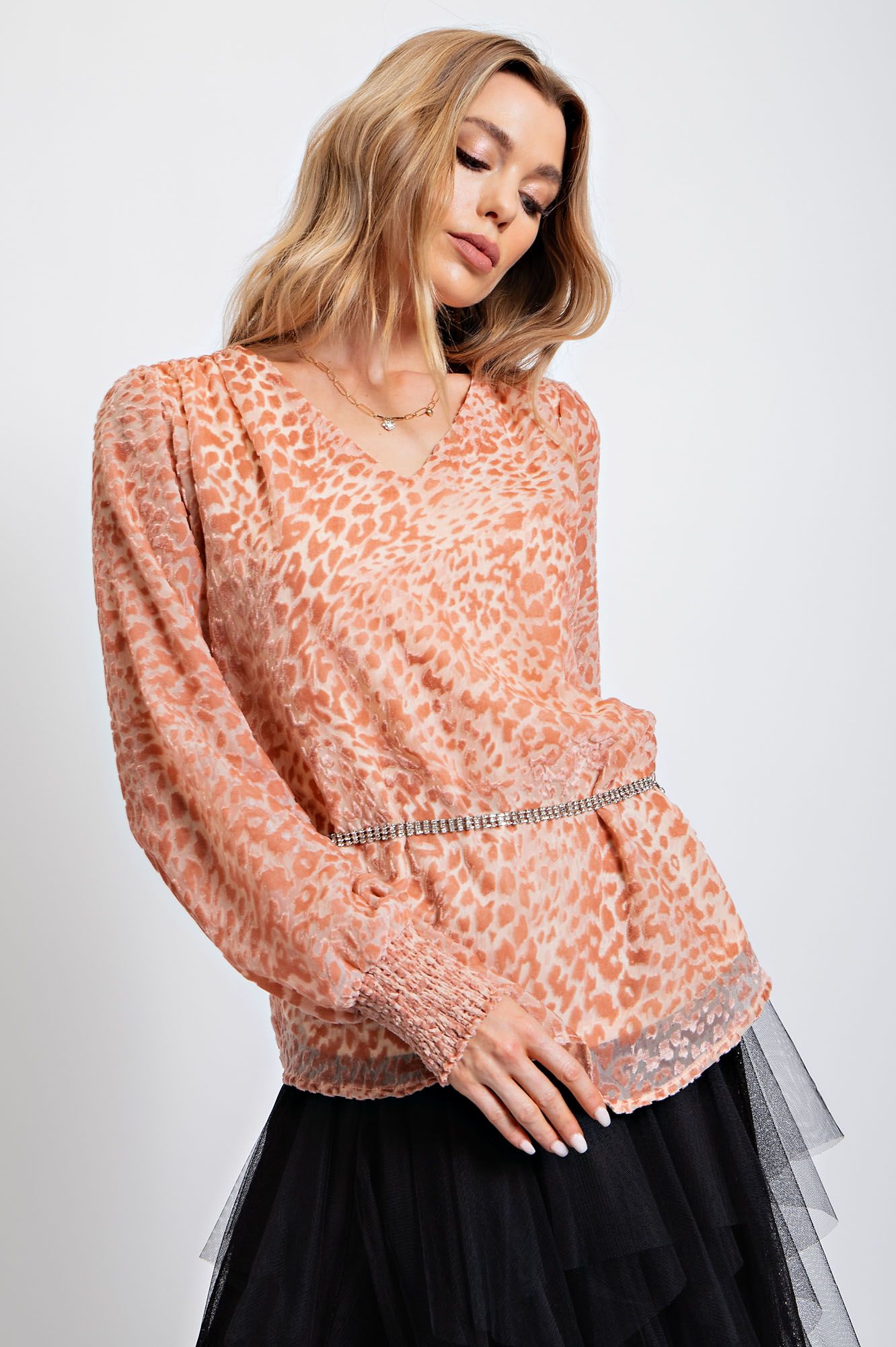Easel Plus Burnout Animal Patterned Blouse Tops