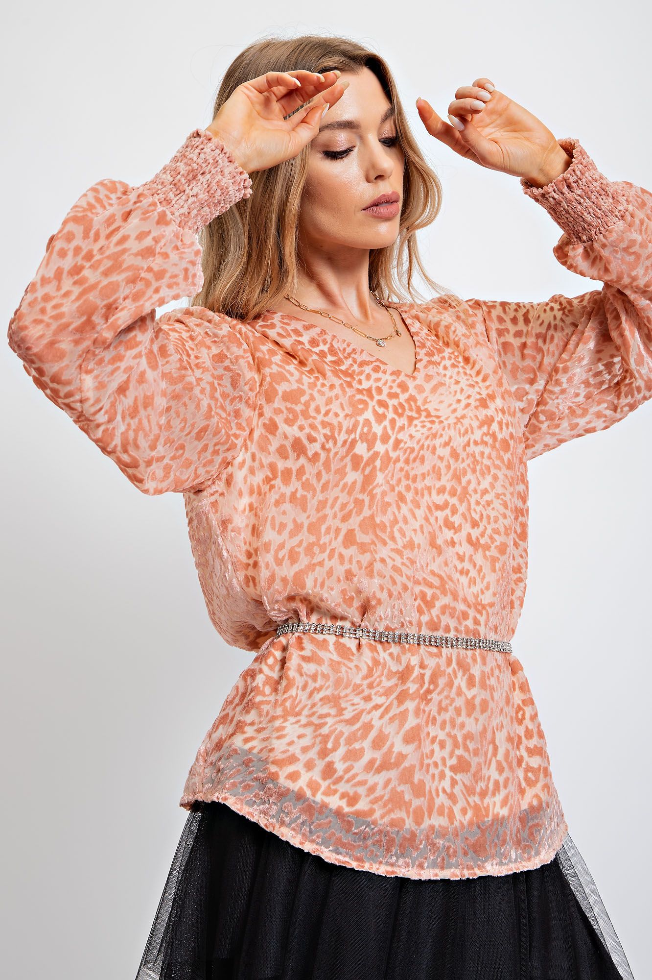 Easel Plus Burnout Animal Patterned Blouse Tops