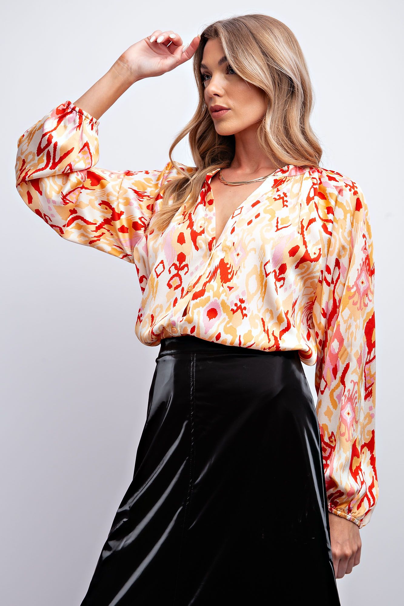 Easel Plus Abstract Printed Dull Satin Blouse Tops
