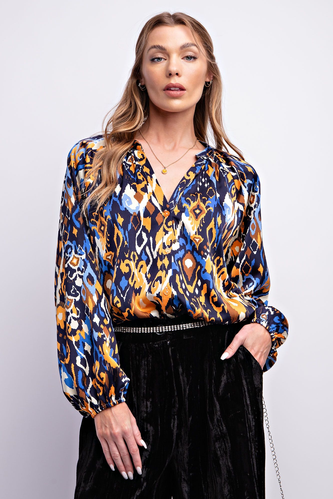 Easel Plus Abstract Printed Dull Satin Blouse Tops