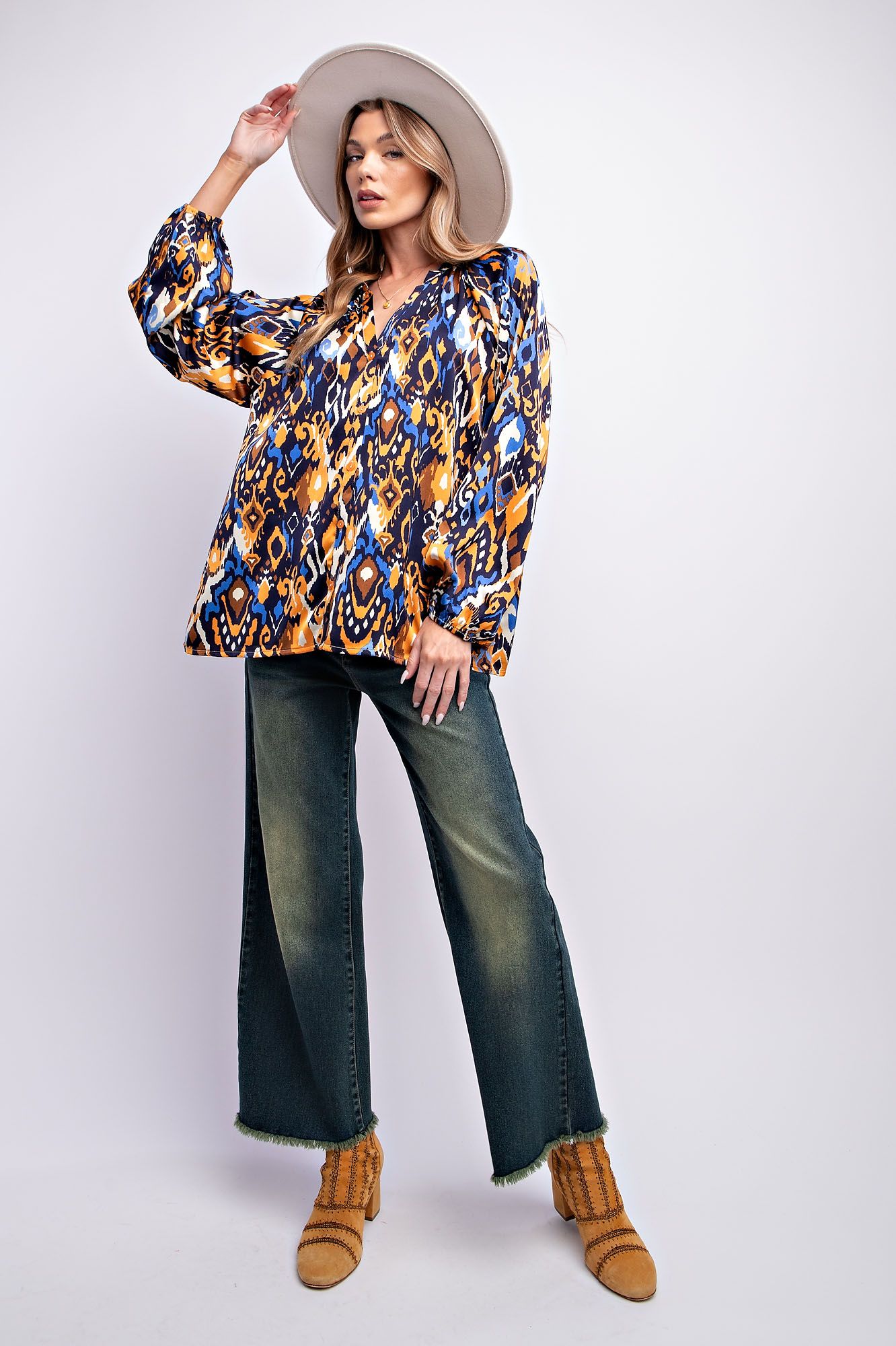 Easel Plus Abstract Printed Dull Satin Blouse Tops