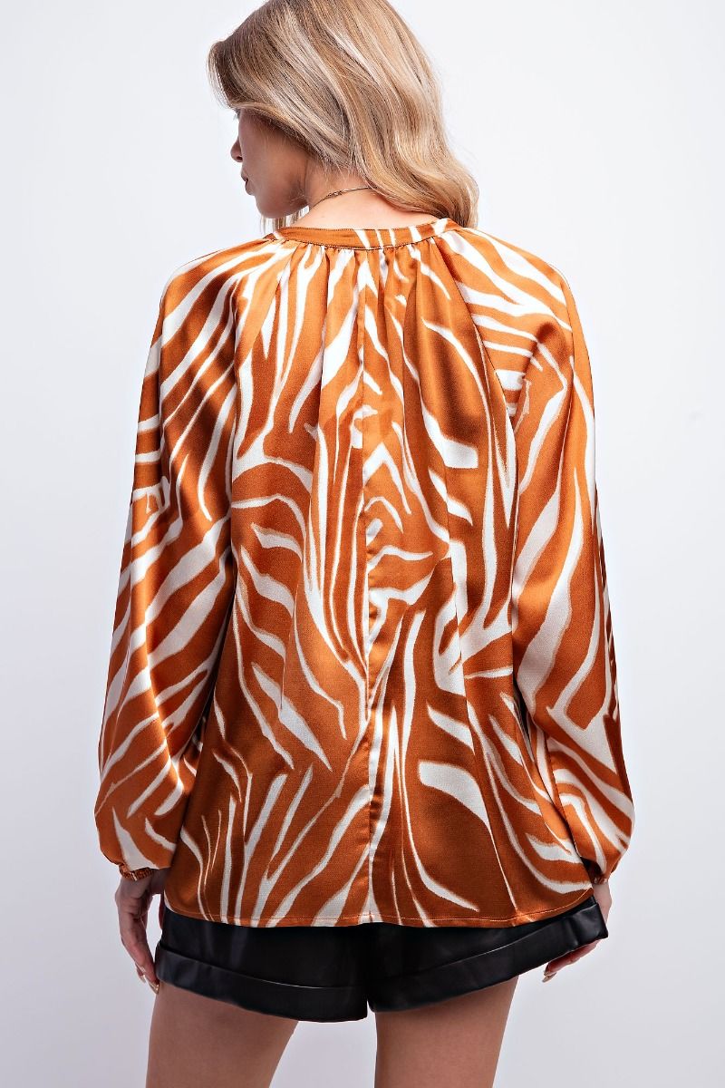 Easel Plus Zebra Animal Printed Dull Satin Blouse Tops