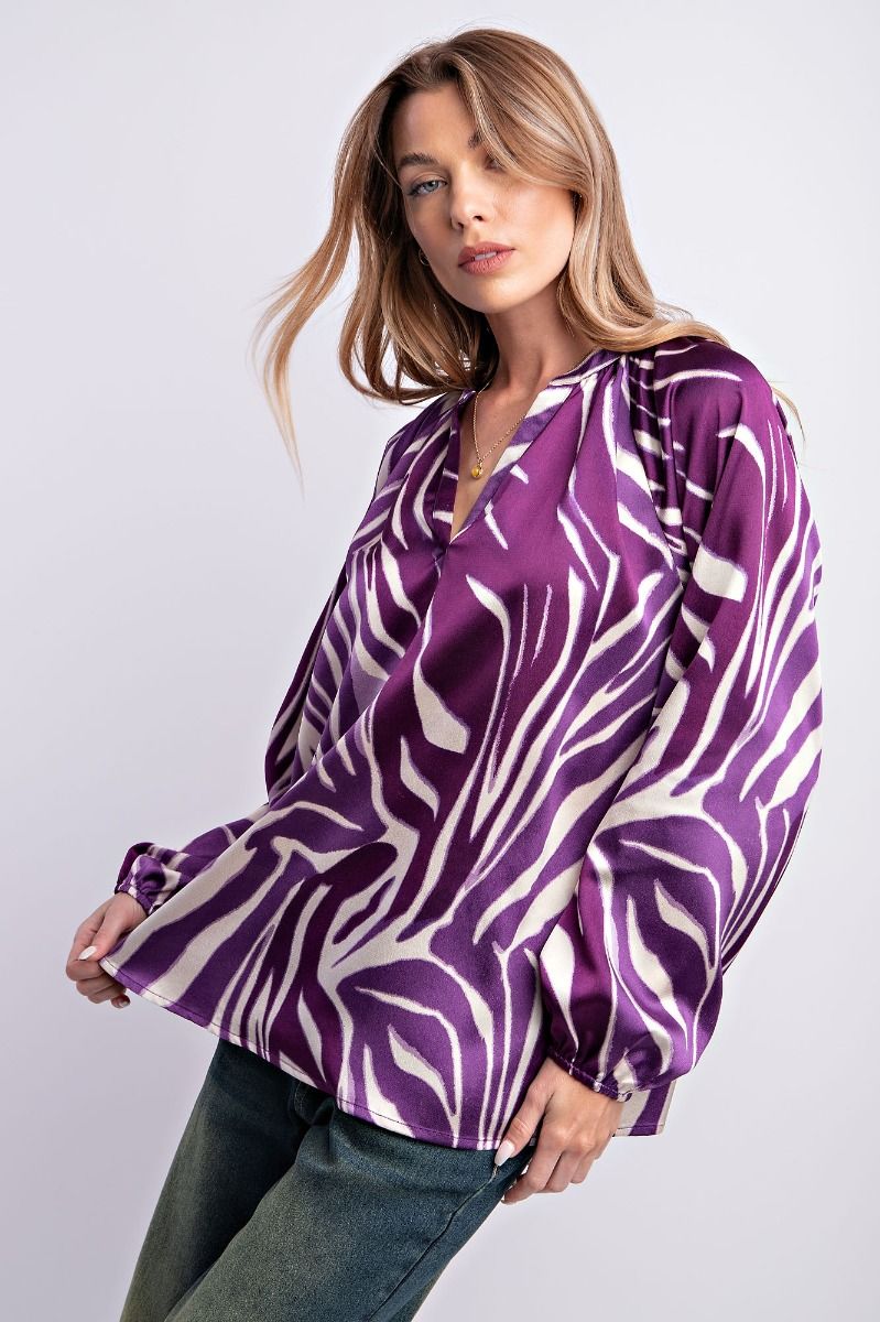 Easel Plus Zebra Animal Printed Dull Satin Blouse Tops
