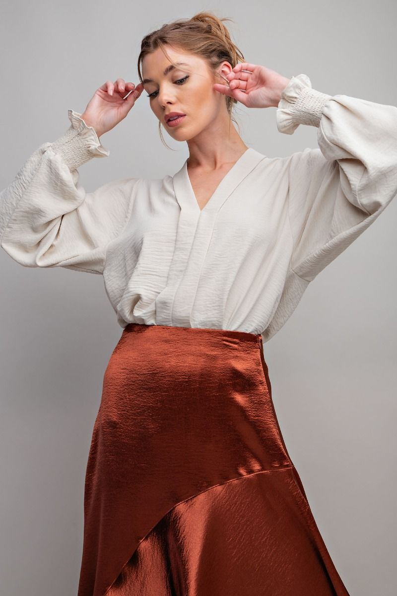 Easel Plus Brooklyn Woven Bishop Sleeve Blouse Tops