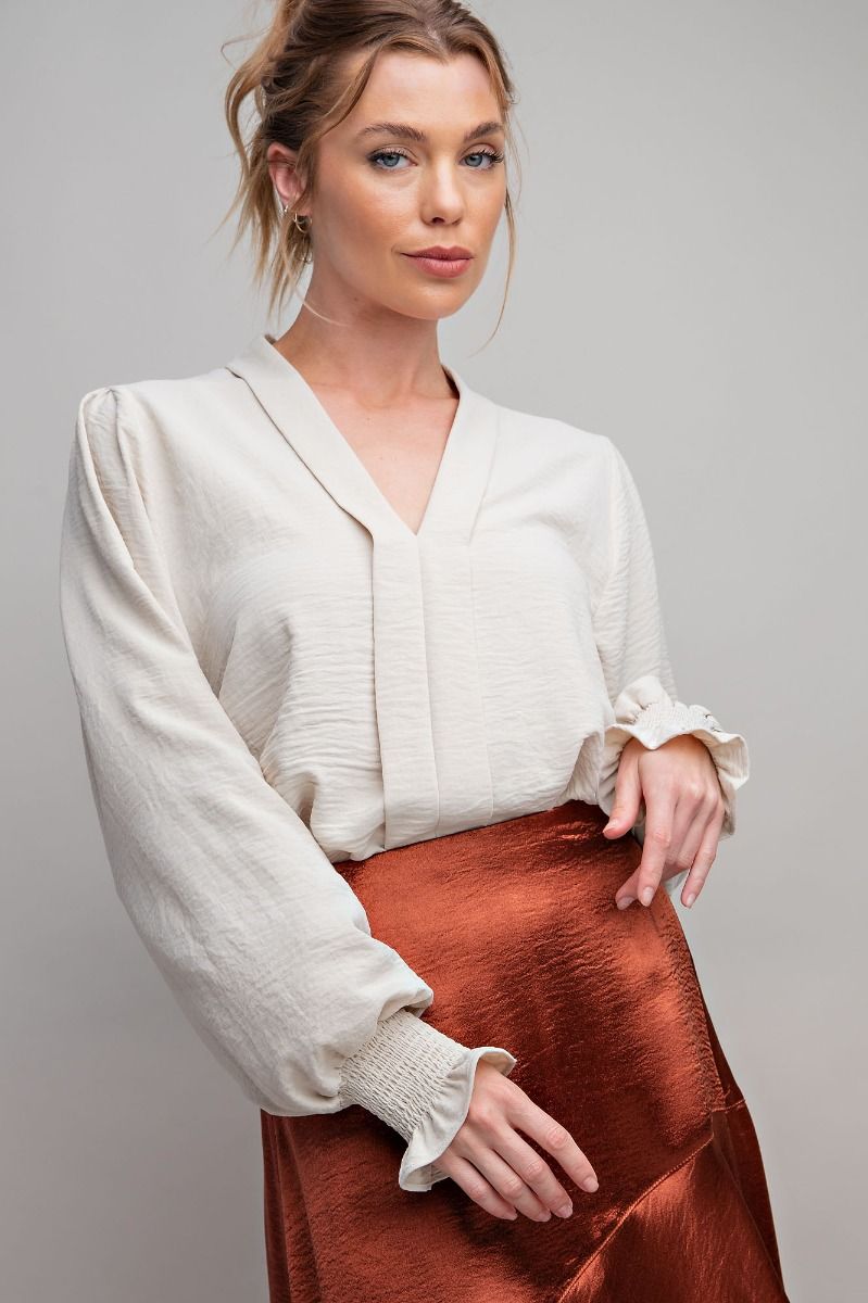 Easel Plus Brooklyn Woven Bishop Sleeve Blouse Tops