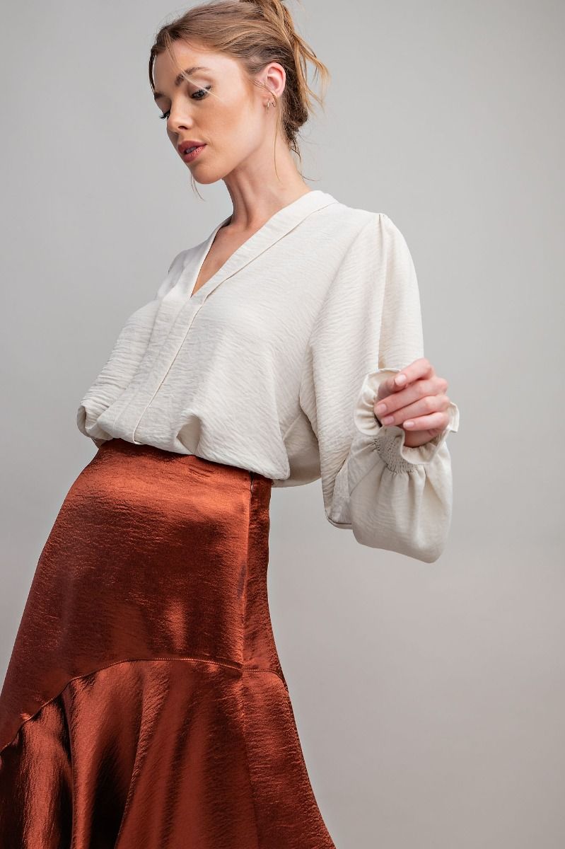 Easel Plus Brooklyn Woven Bishop Sleeve Blouse Tops