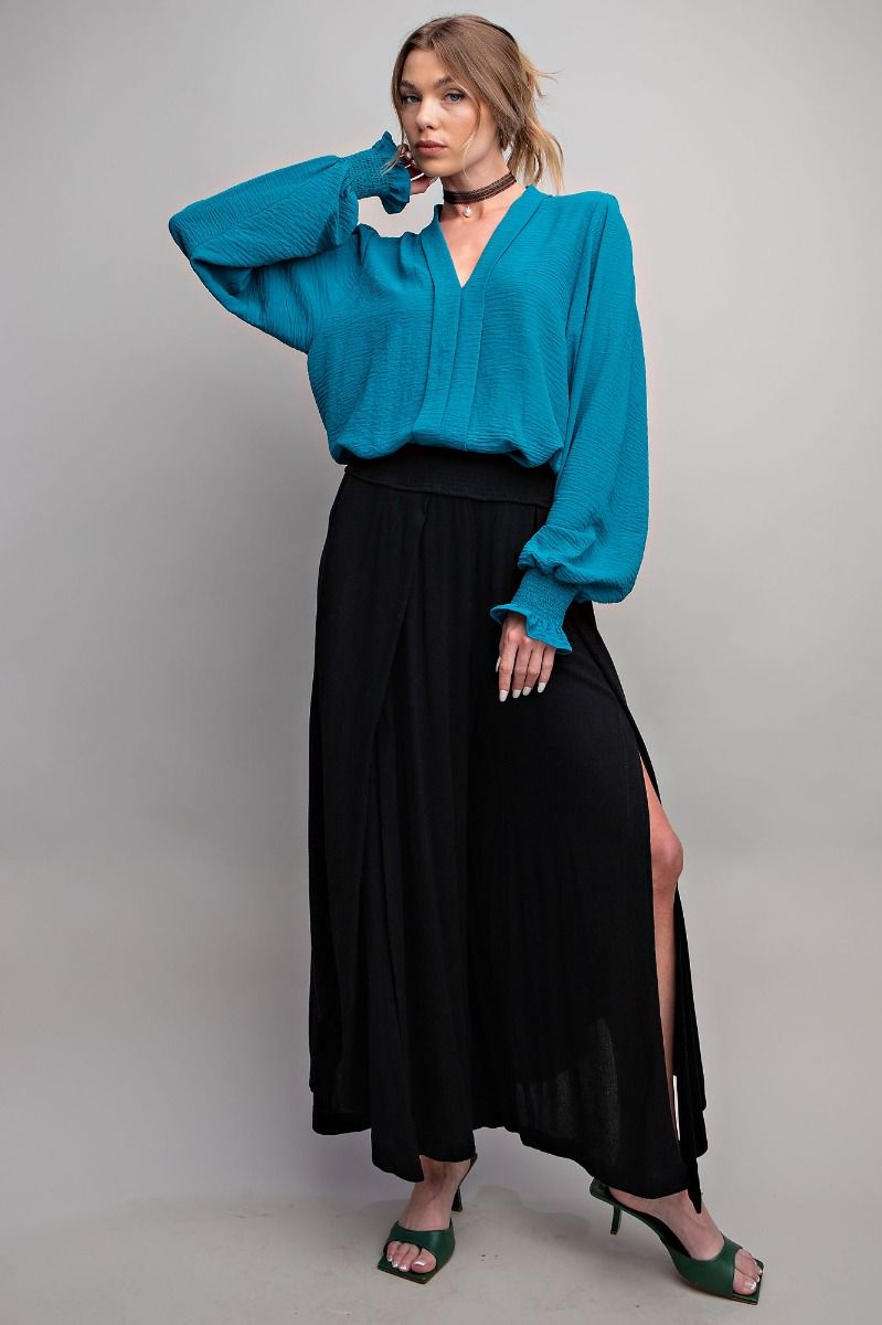 Easel Plus Brooklyn Woven Bishop Sleeve Blouse Tops