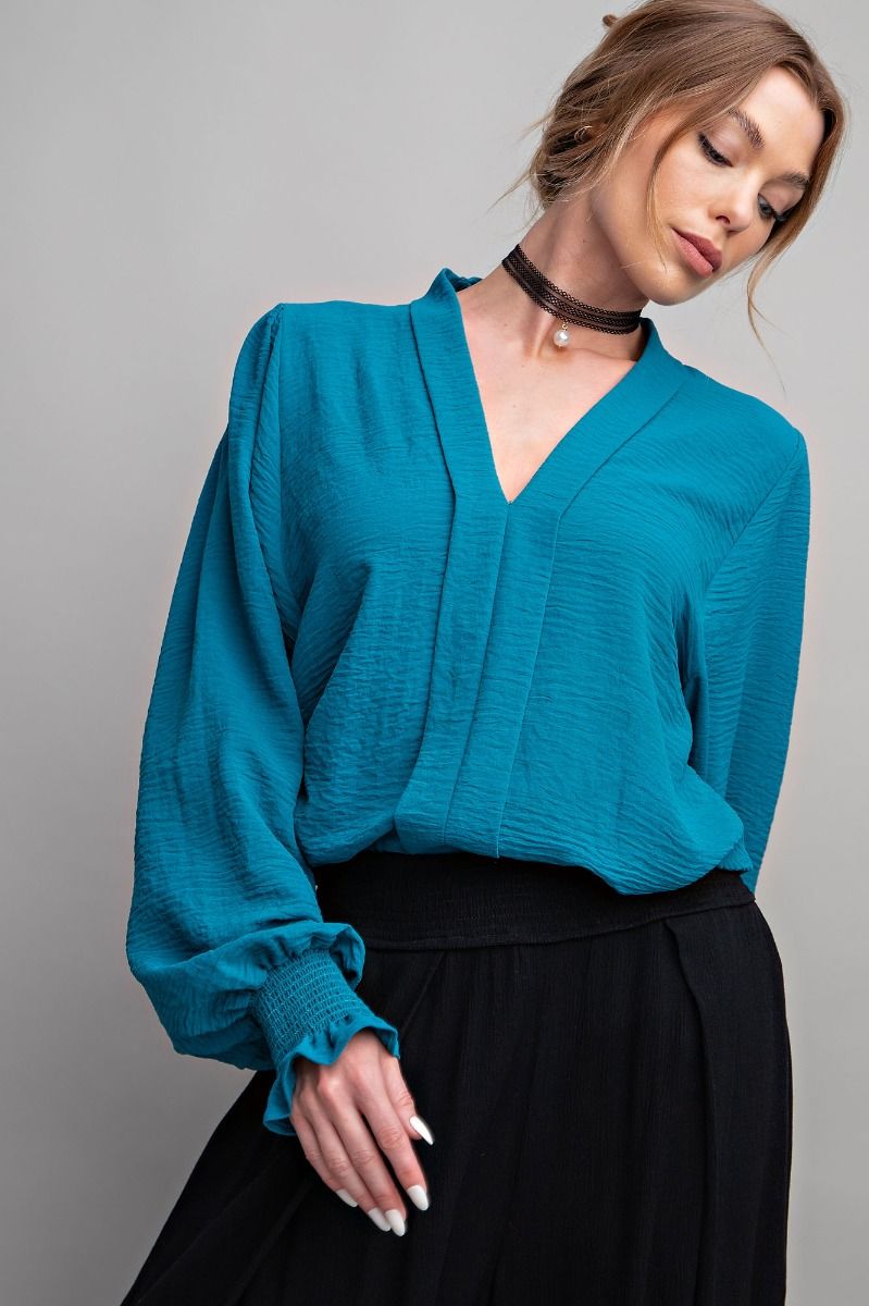 Easel Plus Brooklyn Woven Bishop Sleeve Blouse Tops