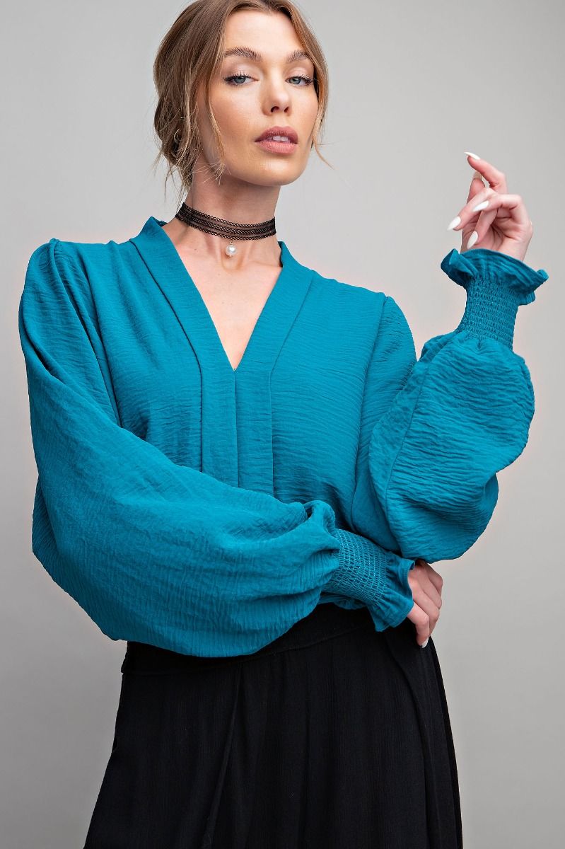 Easel Plus Brooklyn Woven Bishop Sleeve Blouse Tops