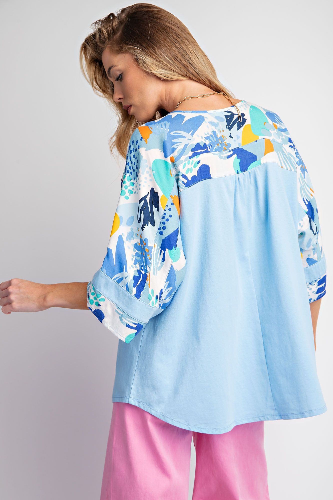 Easel Plus Mix Abstract Print Boxy Knit Round Hem Tops