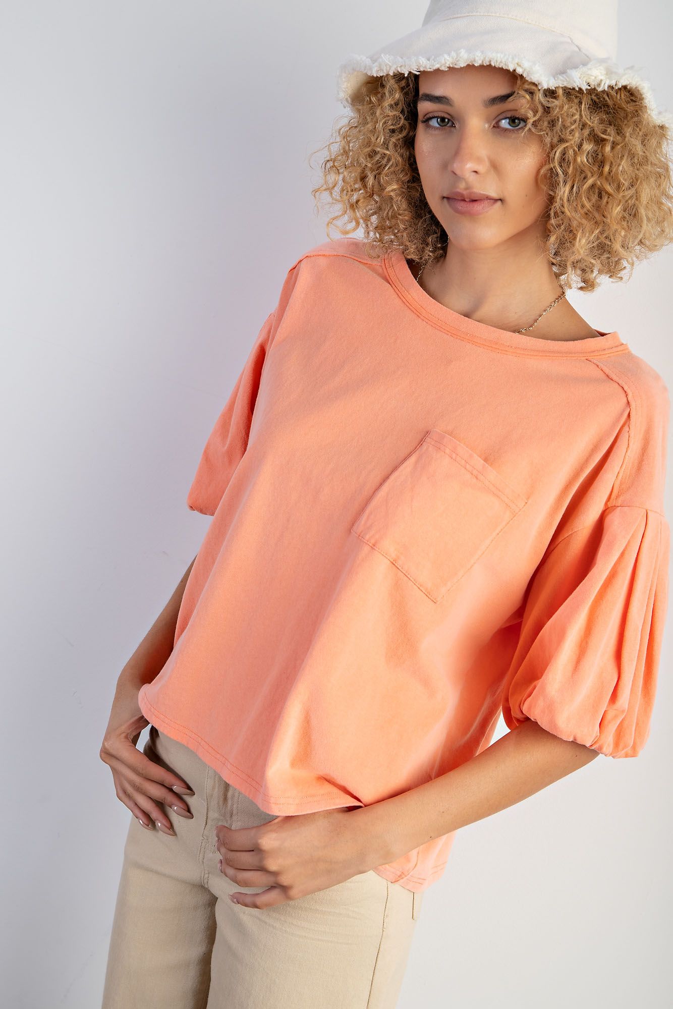 Easel Plus Cotton Jersey Knit Back Raw Seam Tops