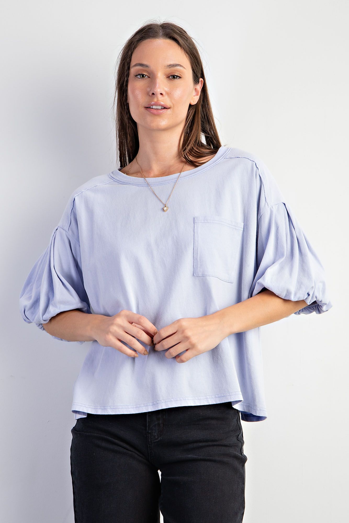 Easel Plus Cotton Jersey Knit Back Raw Seam Tops