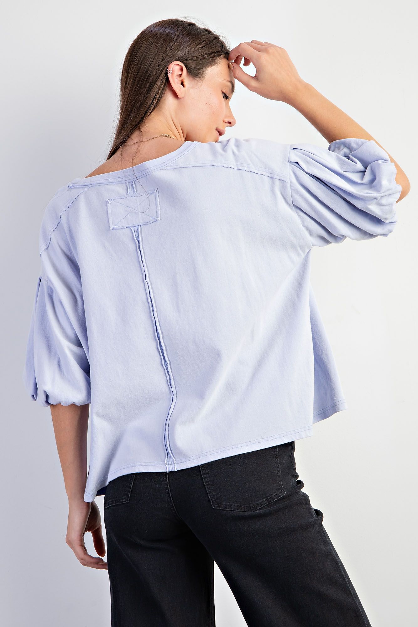 Easel Plus Cotton Jersey Knit Back Raw Seam Tops