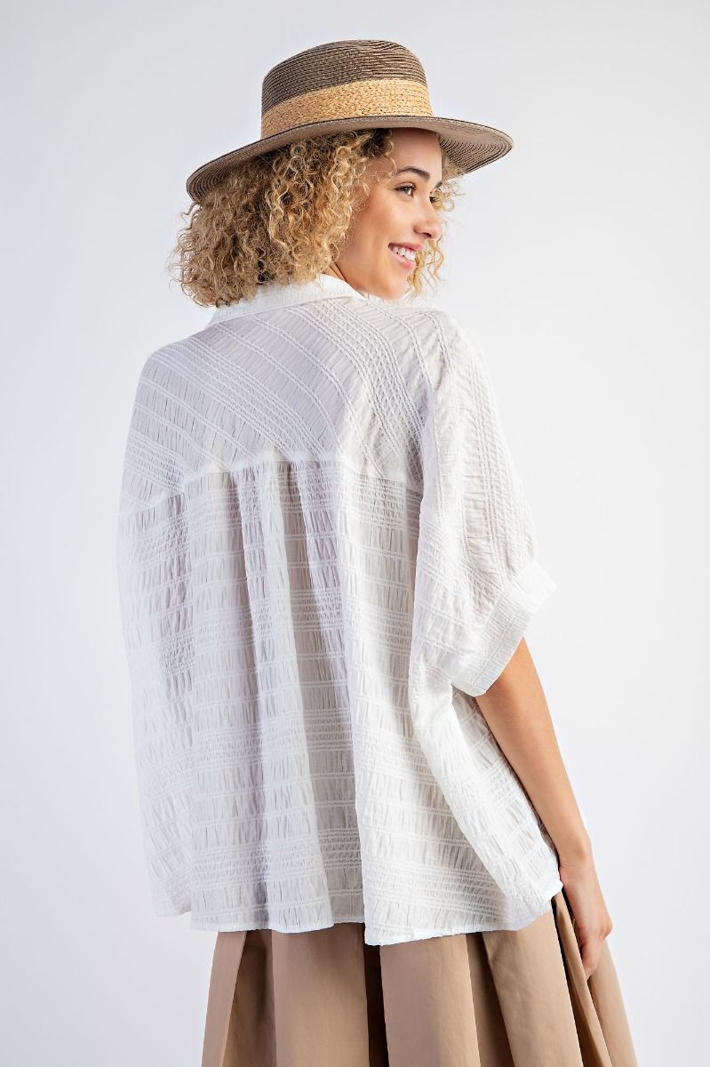 Easel Plus Textured Woven Button Down Oversized Shirt Tops