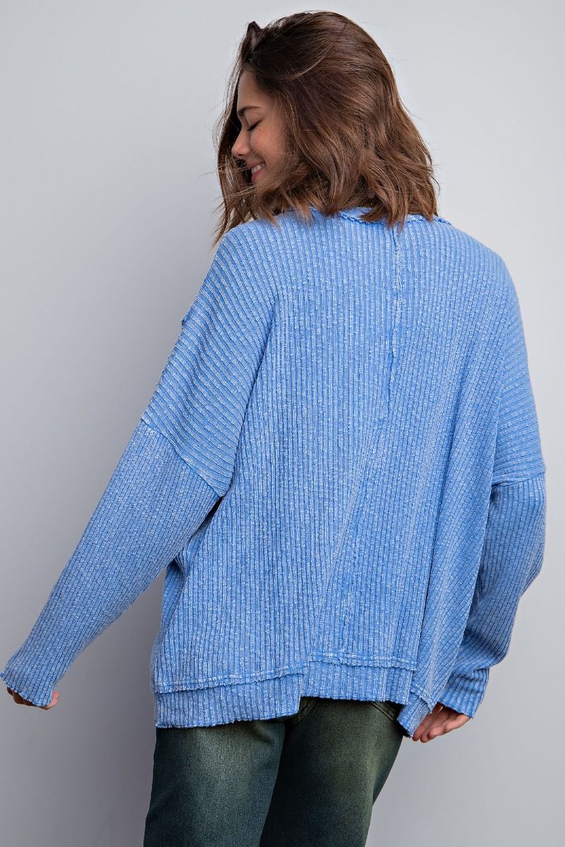 Easel Plus Textured Rib Knit Mineral Washed Relaxed Fit Tops